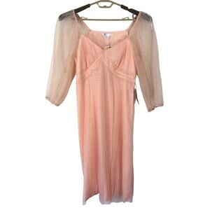 DR2 Pink Peach Midi Dress Sheer lace overlay tradwife fairy romantic ethereal